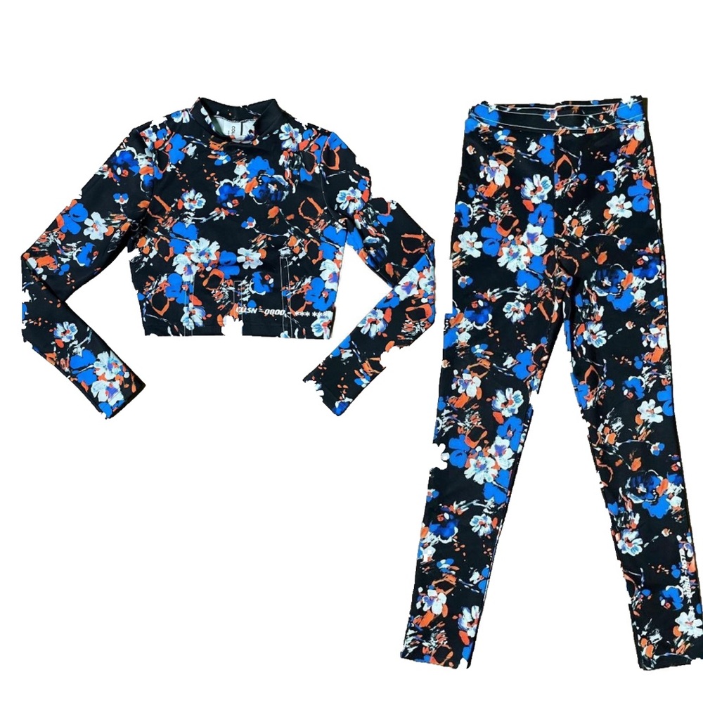ASOS Floral Print Leggings and Top Set - Black and Blue